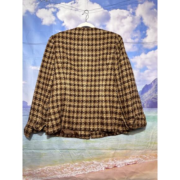 Women's Kasper Tweed Brown Suit Lined Jacket Size Small Excellent Condition - Picture 2 of 8